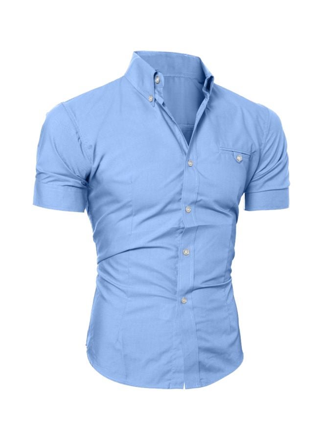 Short Sleeves Buttons Down Shirt Light Blue