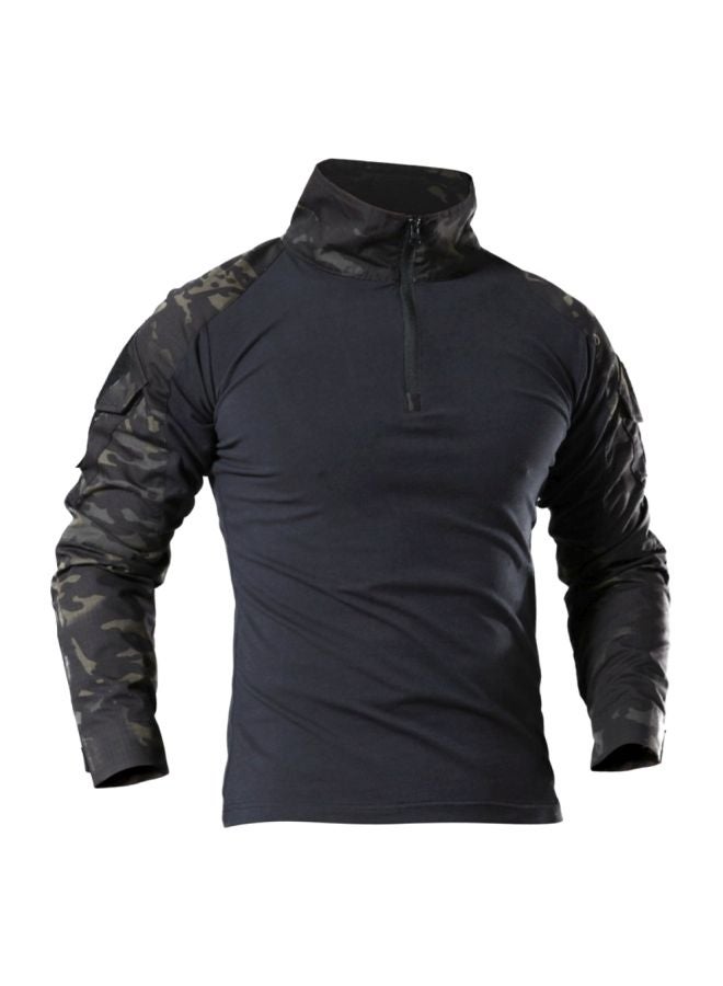 Camouflage Pattern Long Sleeve Zipper T-Shirt Black/Green 