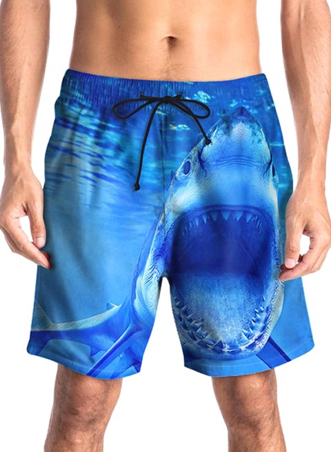 Hawaiian 3D Printed Summer Beach Shorts Blue