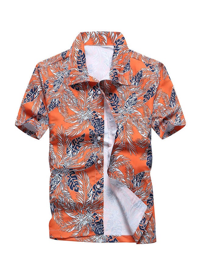 Hawaiian Pattern Short Sleeves Shirt Orange/Blue/White