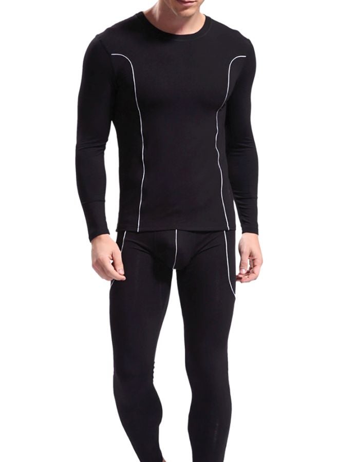 Generic Thermal Slim Fit Underwear Top And Pants Set Black 