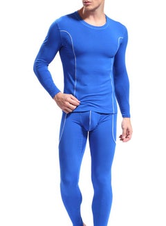 Generic Long Sleeves Thermal Slim Fit Underwear Top And Pants Set Navy Blue 