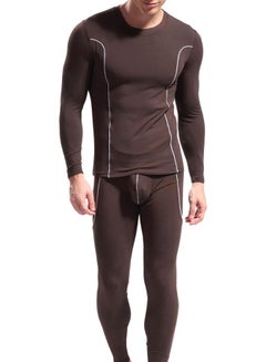 Generic Long Sleeves Thermal Slim Fit Underwear Top And Pants Set Coffee 