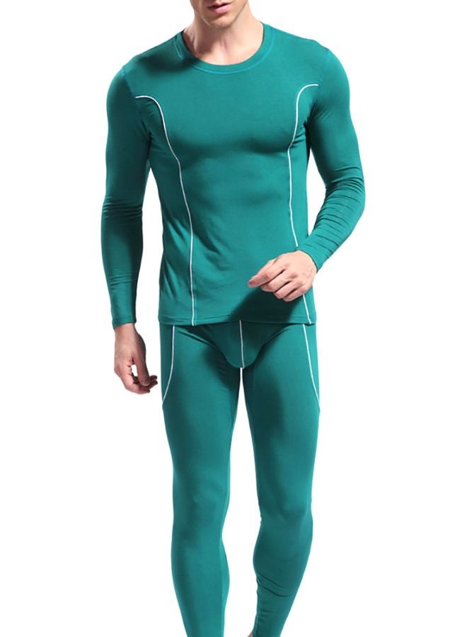 Generic Long Sleeves Thermal Slim Fit Underwear Top And Pants Set Green 