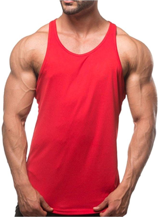 Solid Pattern Round Neck Vest Red  - Image 1