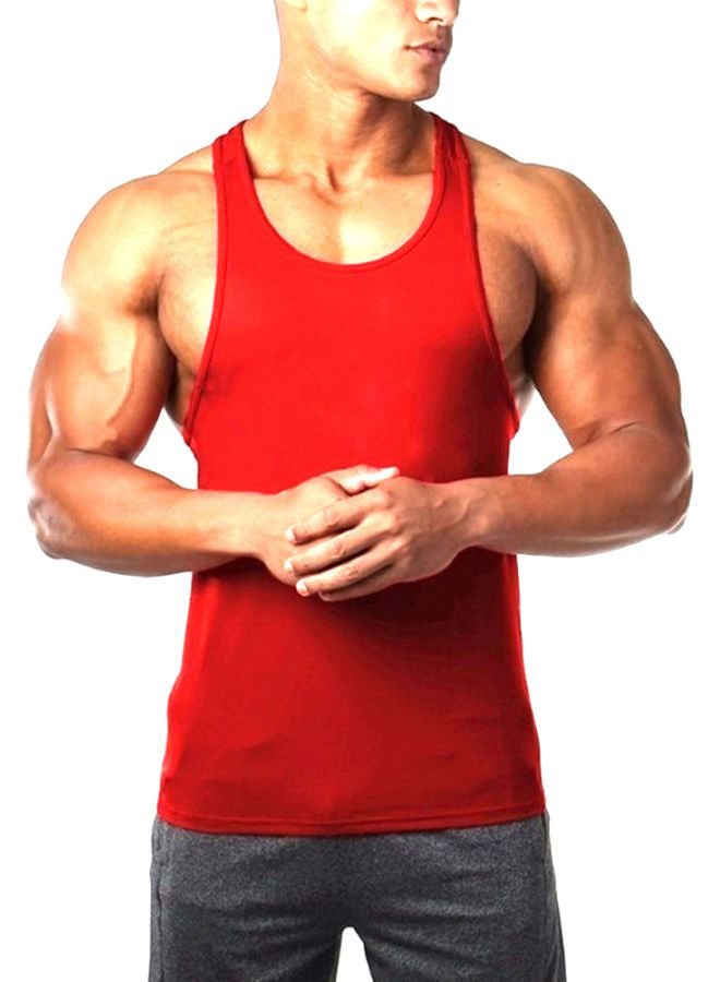 Solid Pattern Round Neck Vest Red  - Image 2