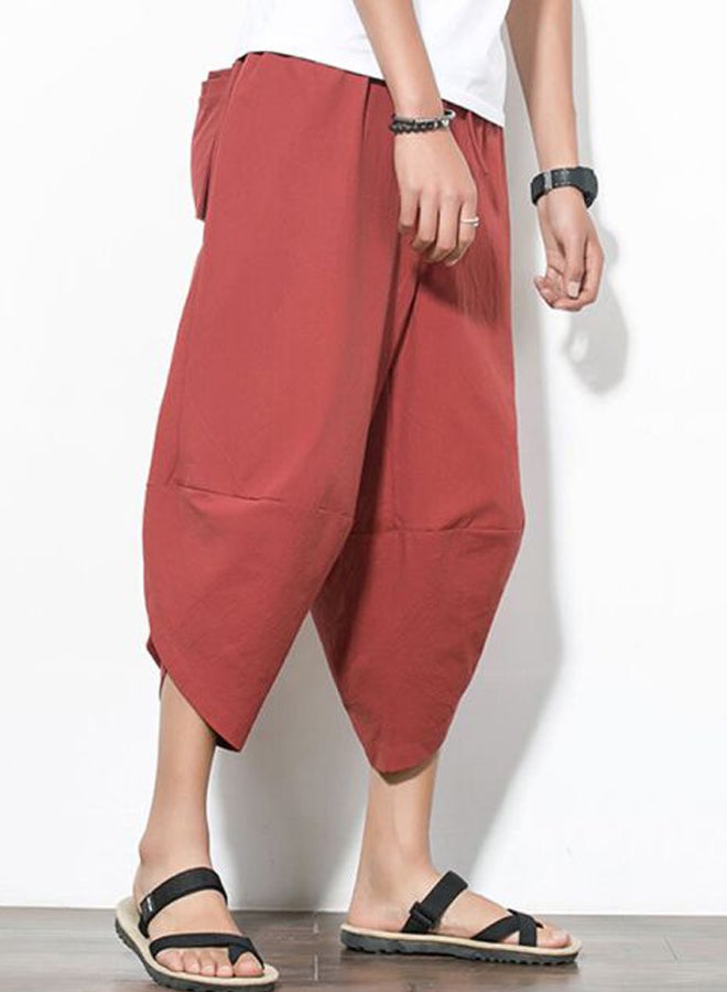 Solid Cropped Harem Trousers Red - Image 4