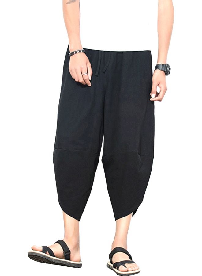 Solid Cropped Harem Trousers Black