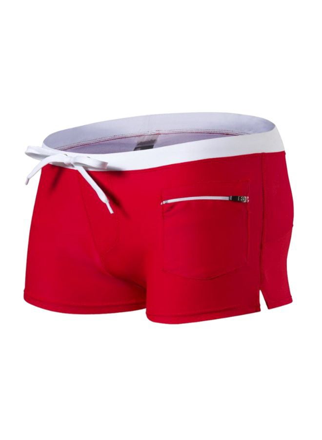 Solid Drawstring Swim Shorts Red/White - Image 1