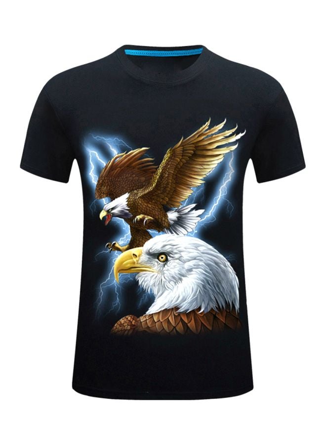 3D Flying Eagle Printed T-Shirt Black/Yellow/White 