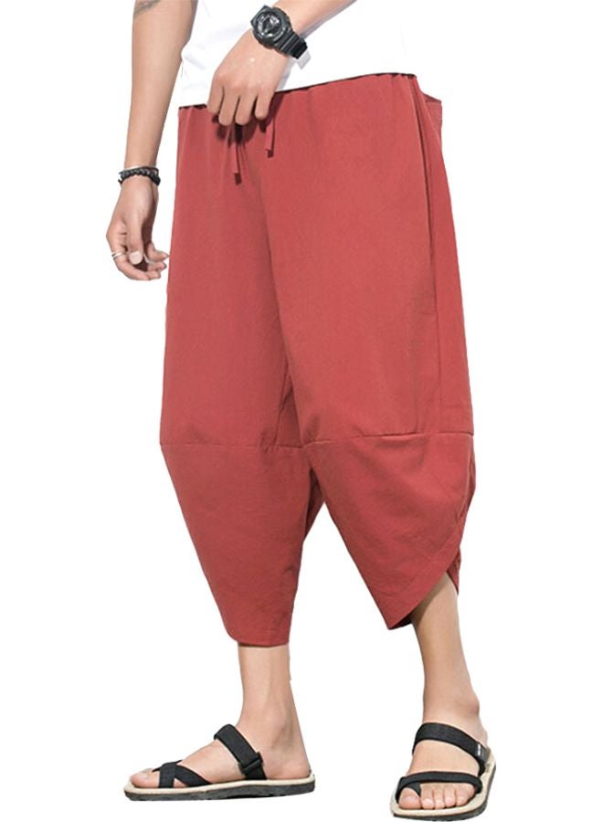 Solid Cropped Harem Trousers Red - Image 1