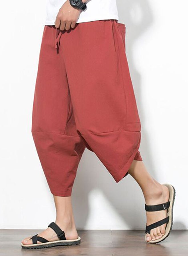Solid Cropped Harem Trousers Red - Image 2