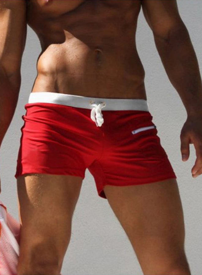 Solid Drawstring Swim Shorts Red/White - Image 3