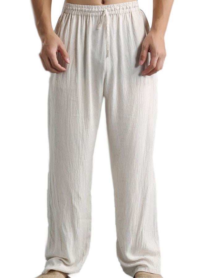 بنطال سادة بخصر متوسط الارتفاع أبيض