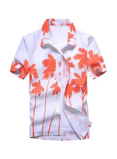 Generic Tree Printed Short Sleeves Shirt White/Orange 