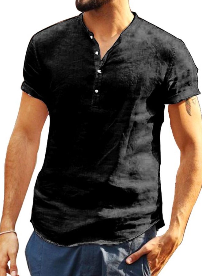 Solid V-Neck T-Shirt Black - v1608015334/N42812076V_1