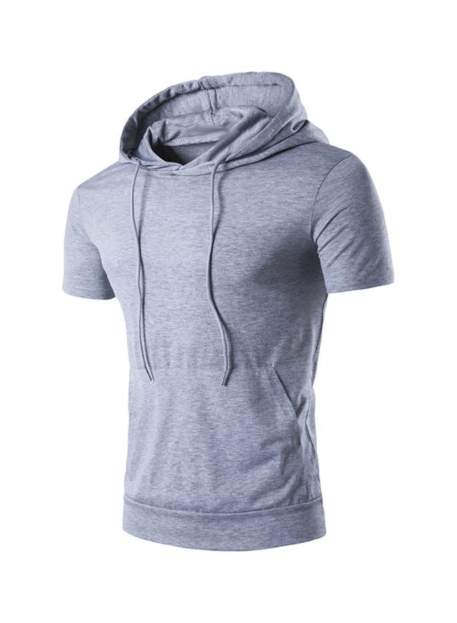 Solid Pocket Detail Hoodie Light Grey 