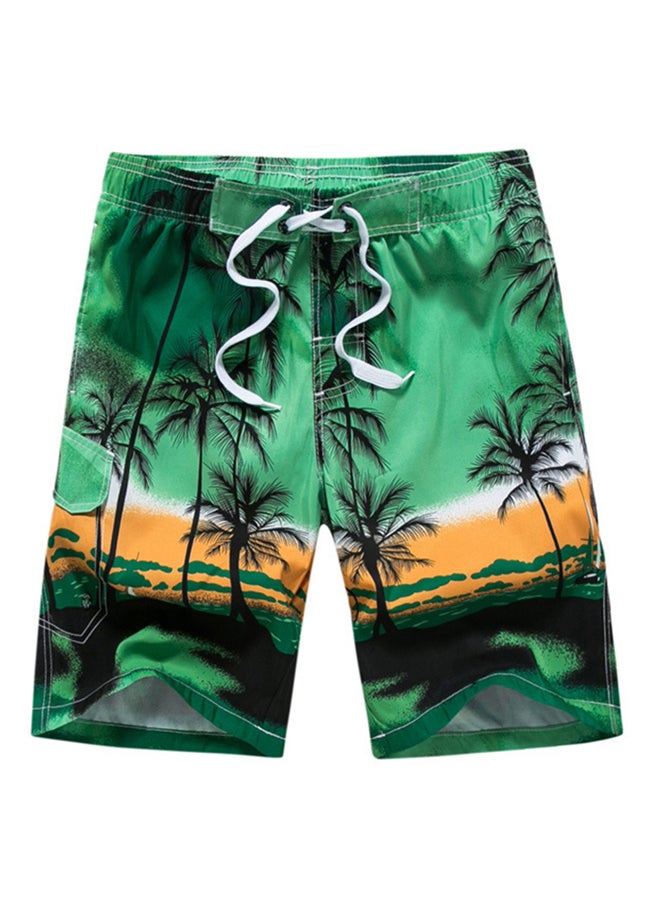 Coconut Tree Printed Swim Shorts Green/Yellow/Black 