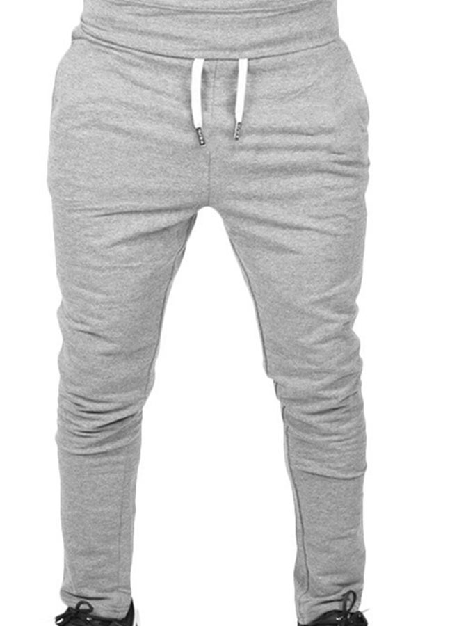 بنطلون رياضي خفيف بتصميم سادة وبرباط رمادي فاتح