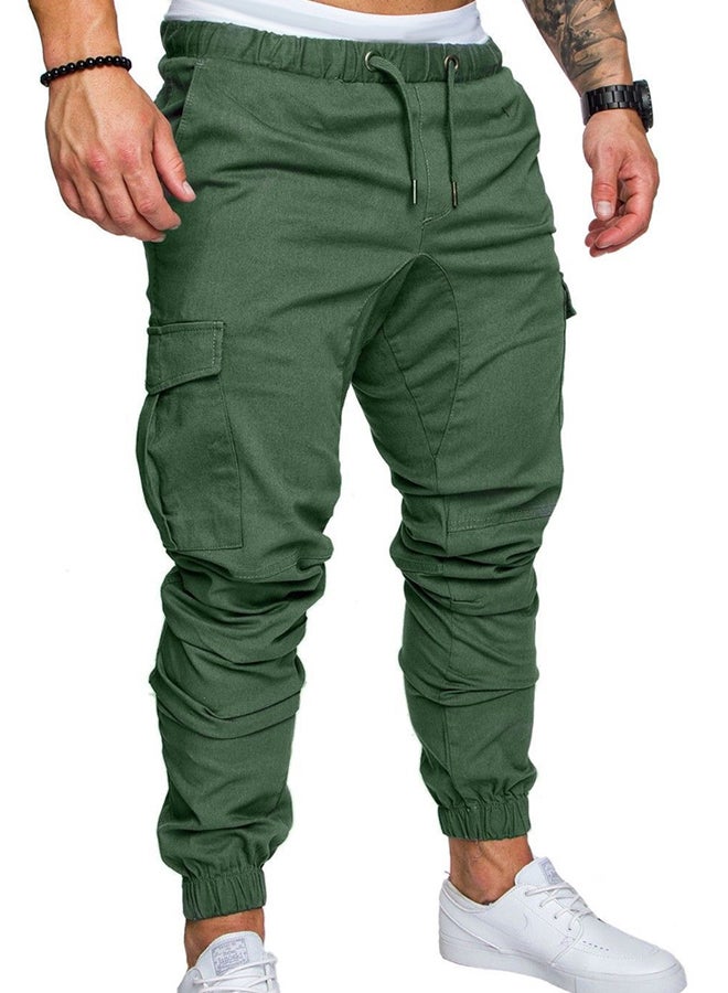 Solid Drawstring Cargo Pants Green 