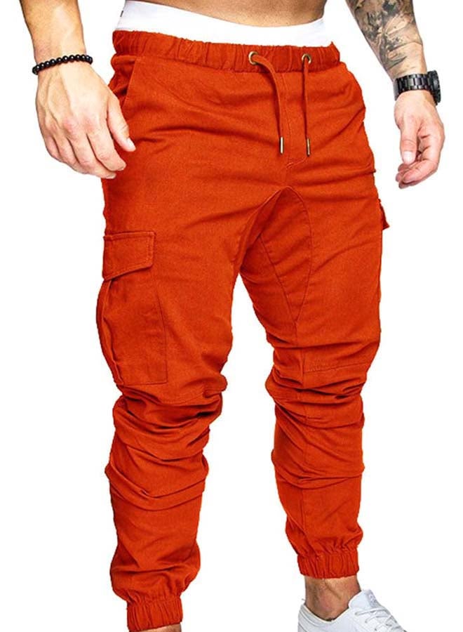 Solid Drawstring Cargo Pants Orange