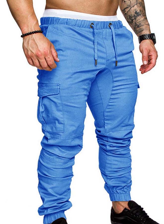 Solid Drawstring Cargo Pants Light Blue 