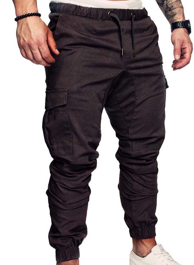 Solid Drawstring Cargo Pants Iron Grey