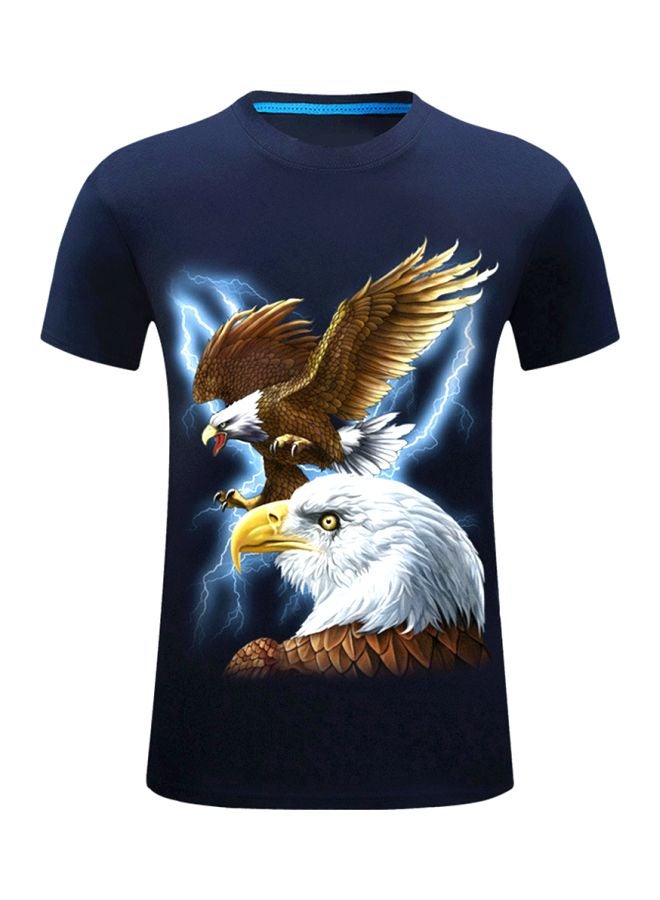 3D Flying Eagle Printed T-Shirt Blue/White/Brown 