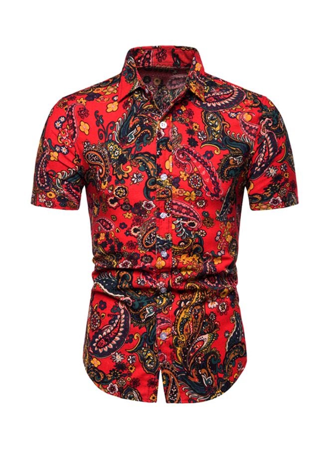Floral Printed Short Sleeves Shirt Red/Green/Yellow 