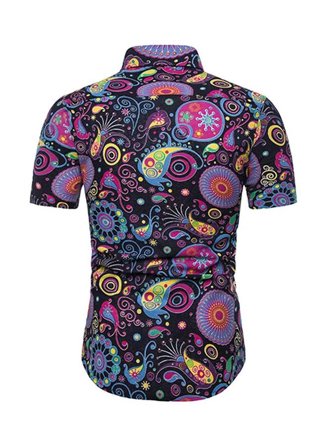 Floral Printed Short Sleeves Shirt Black/Purple/Yellow - Image 2