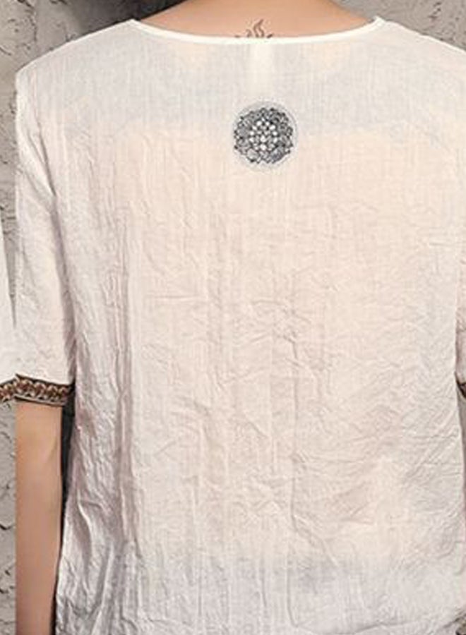 Patchwork Detailed T-Shirt White  - Image 2