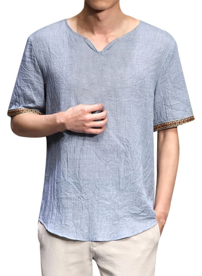 Patchwork Detailed T-Shirt Sky Blue 