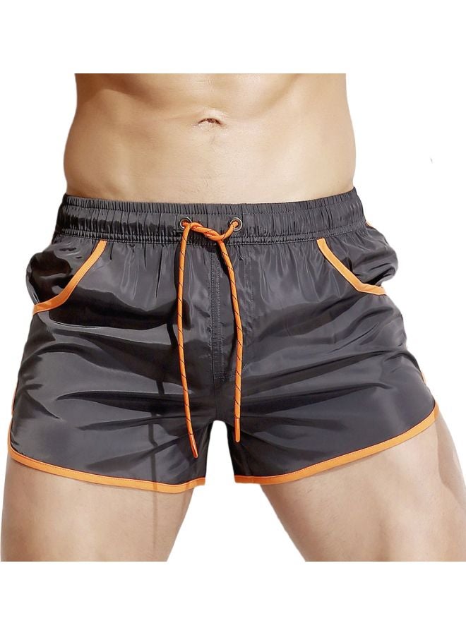 شورت سباحة سادة برباط رمادي / أورانج