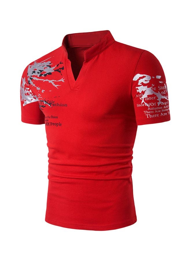 Printed Slim Fit T-Shirt Red 