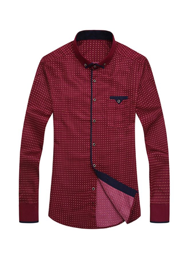 Polka Dots Printed Slim Fit Shirt Red 