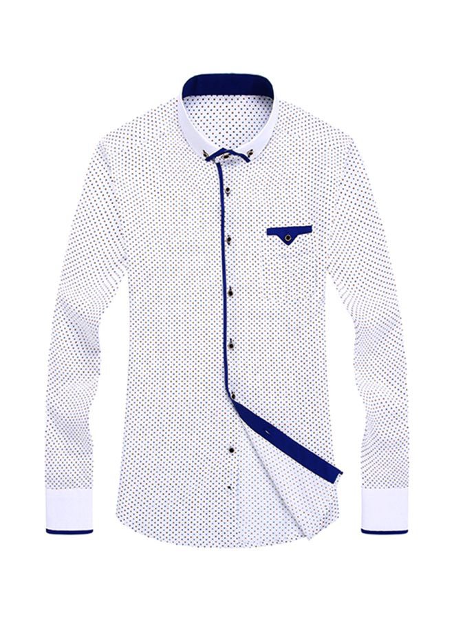 Polka Dots Printed Slim Fit Shirt White/Blue