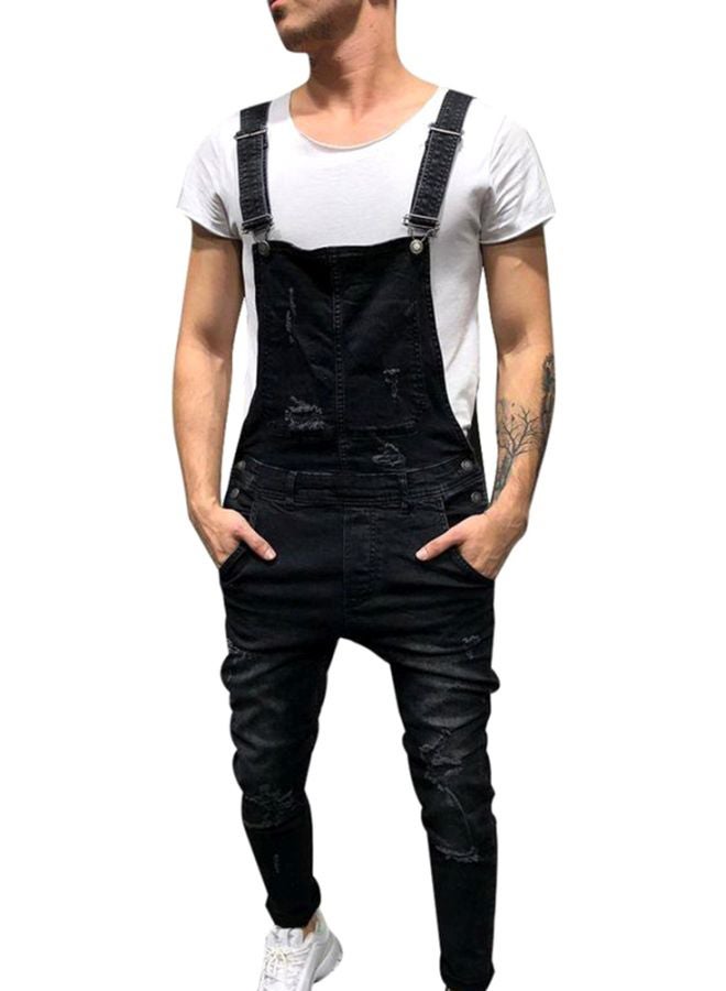 Ripped Denim Dungaree Black