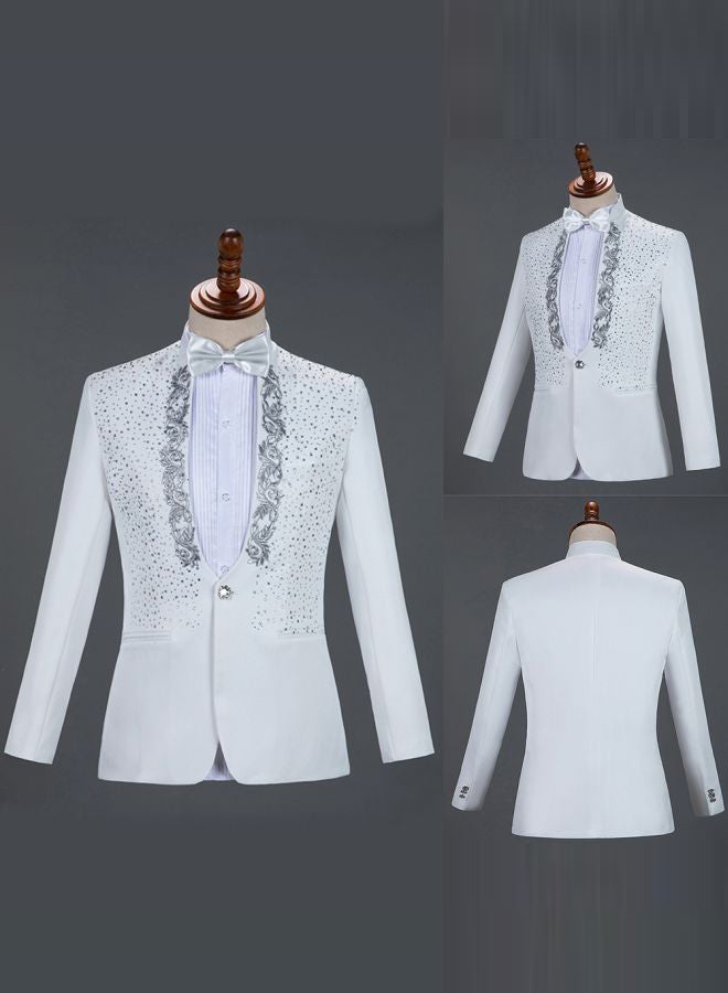 2-Piece Embroidered Blazer Pant Set White - Image 2