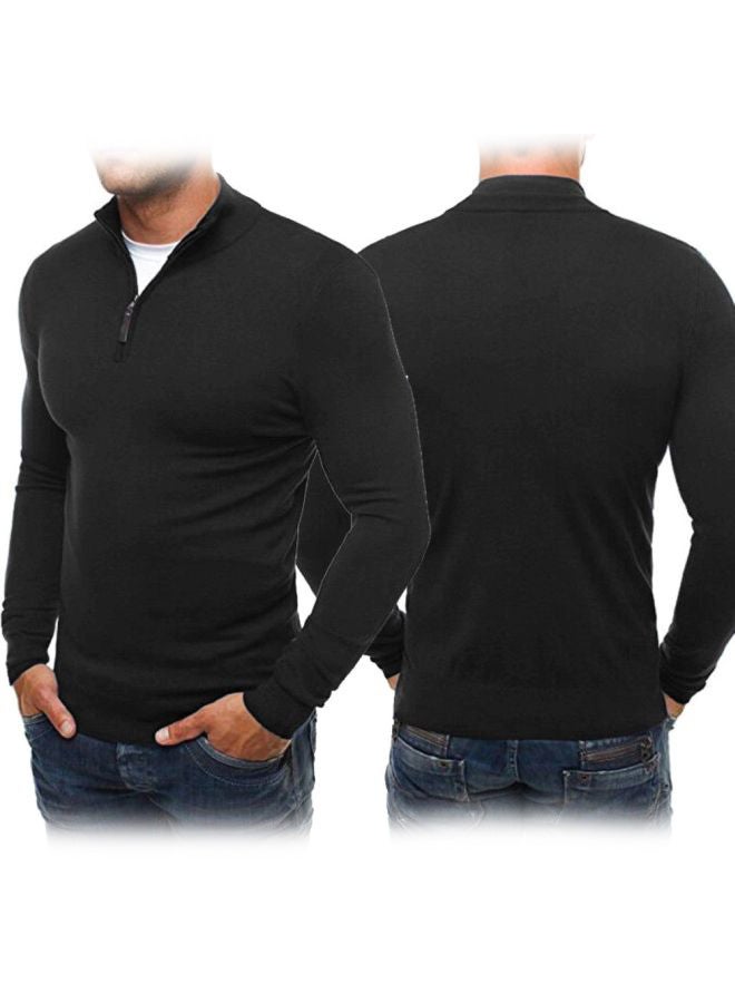 Solid Knitwear Sweatshirt Black - Image 2