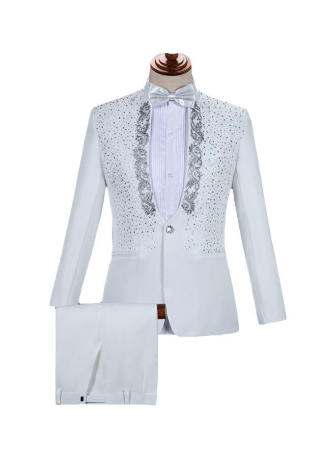 2-Piece Embroidered Blazer Pant Set White - Image 1