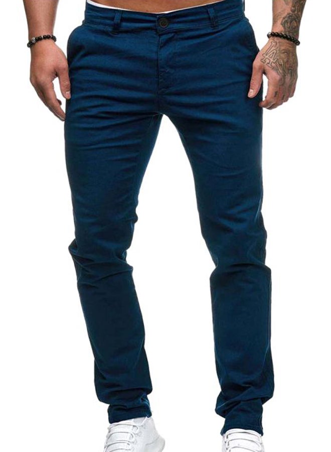 Solid Straight Pants Blue