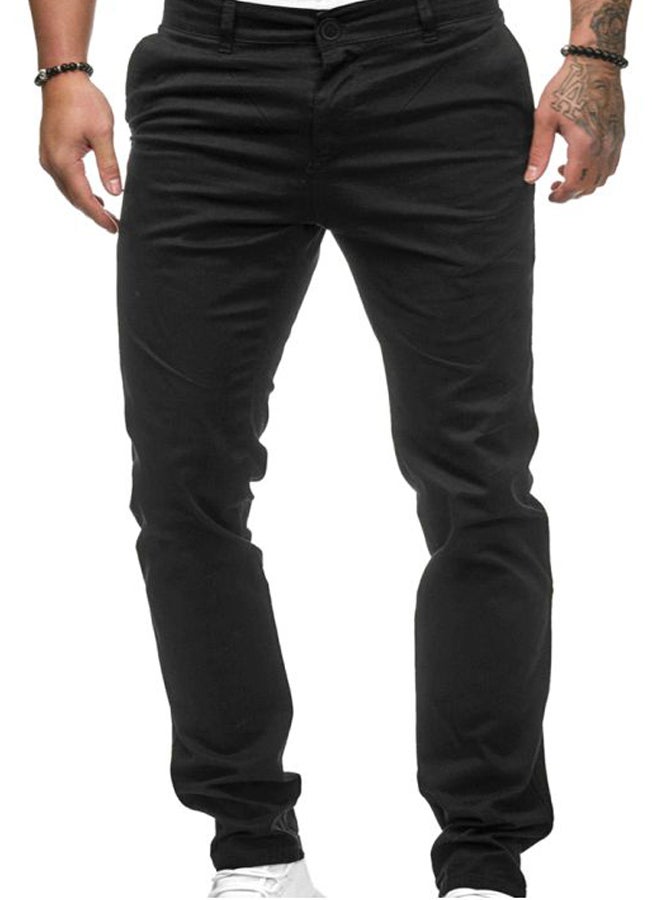 Solid Straight Pants Black