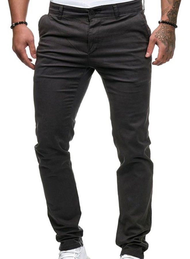 Solid Straight Pants Dark Grey