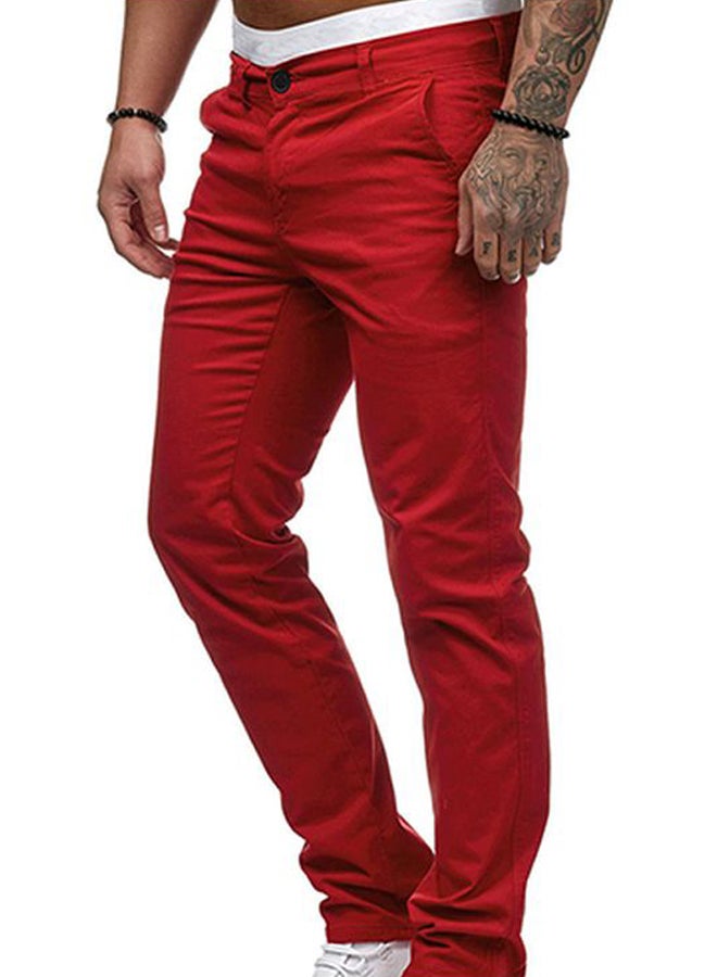 Solid Straight Pants Red - Image 2
