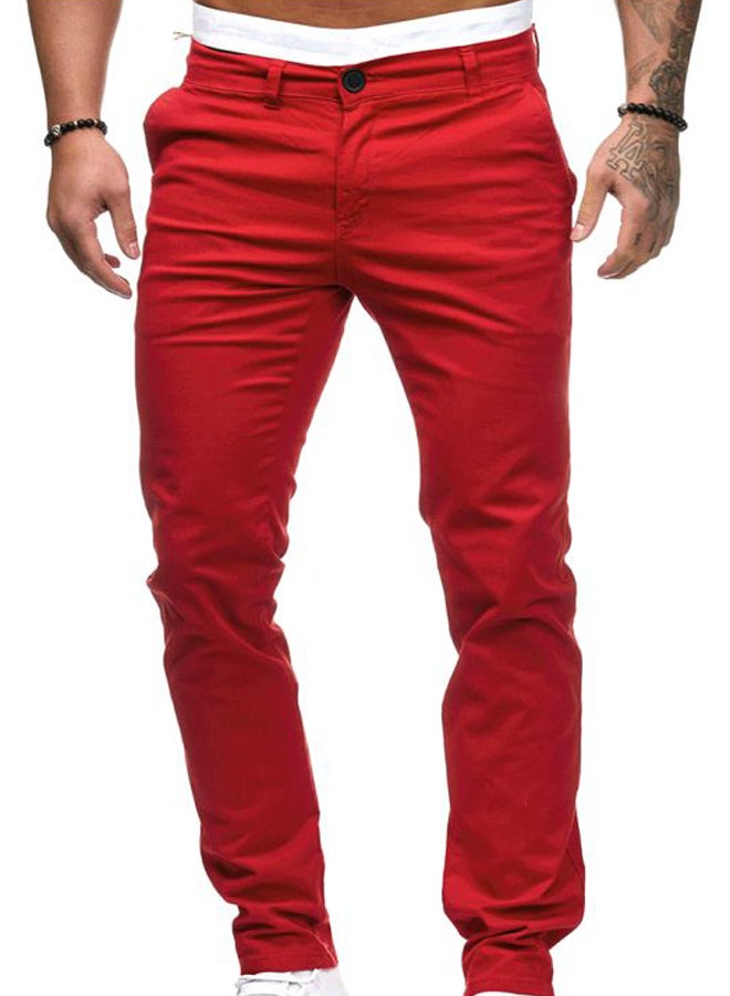 Solid Straight Pants Red - Image 1