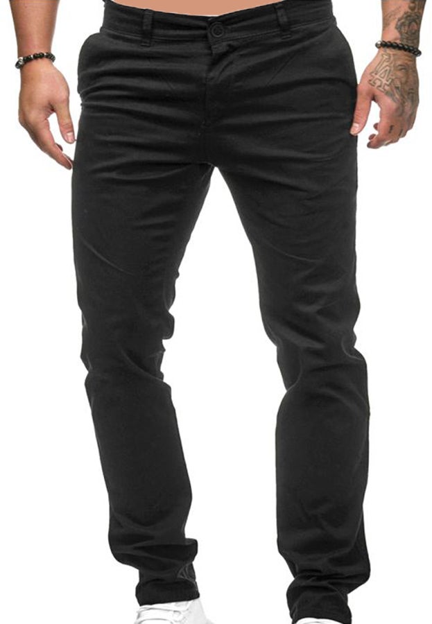 Solid Straight Pants Black