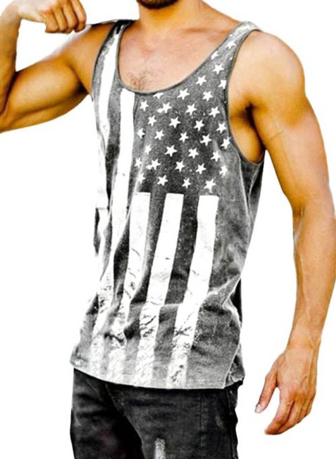USA Star Flag Printed Vest Grey 2 