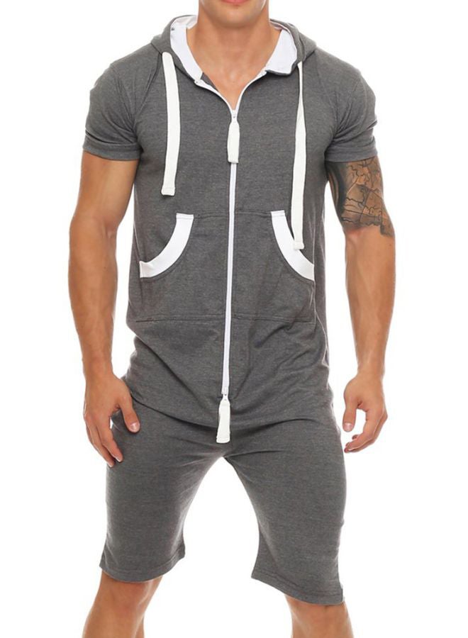 Zipper Romper Hooded Jumpsuit Dark Grey