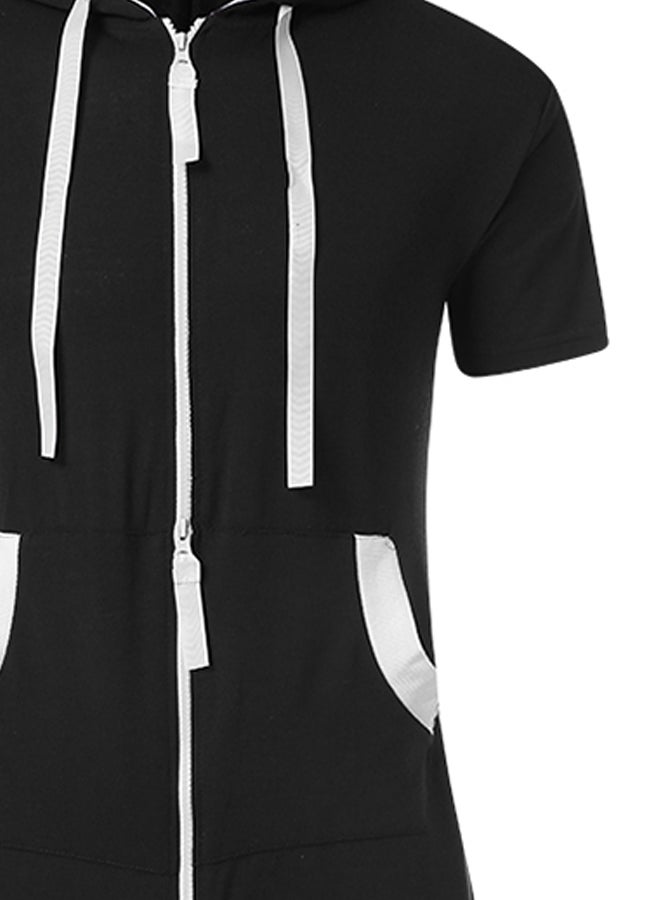 Zipper Romper Hooded Jumpsuit Black - Image 3