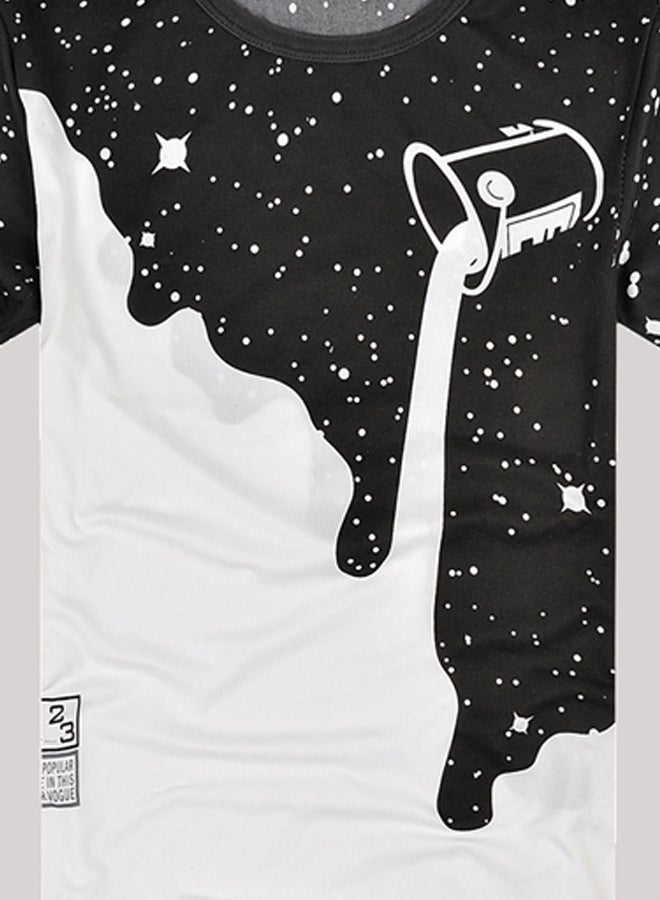 3D Poured Milk Starry Sky Printed T-Shirt Black/White  - Image 3